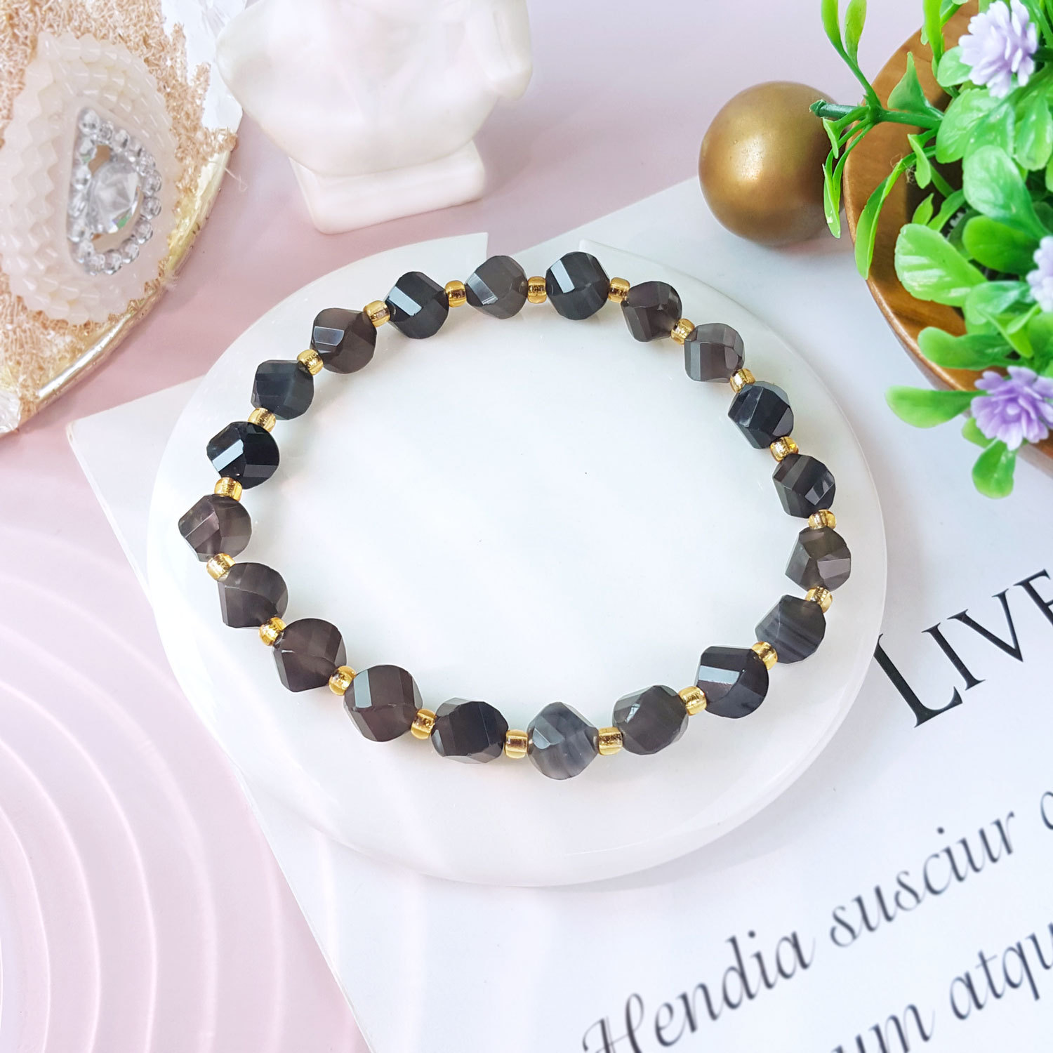 13 Oct - Iced Obsidian S Shape Bracelet