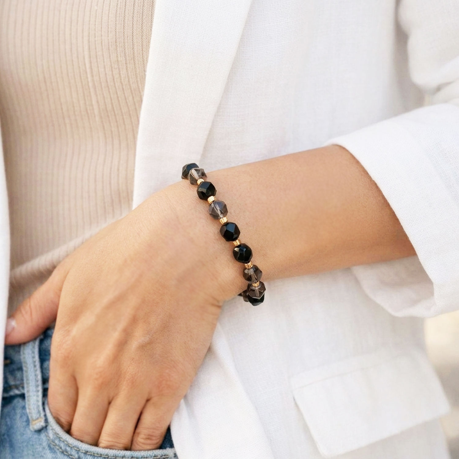 13 Oct - Iced Obsidian S Shape Bracelet