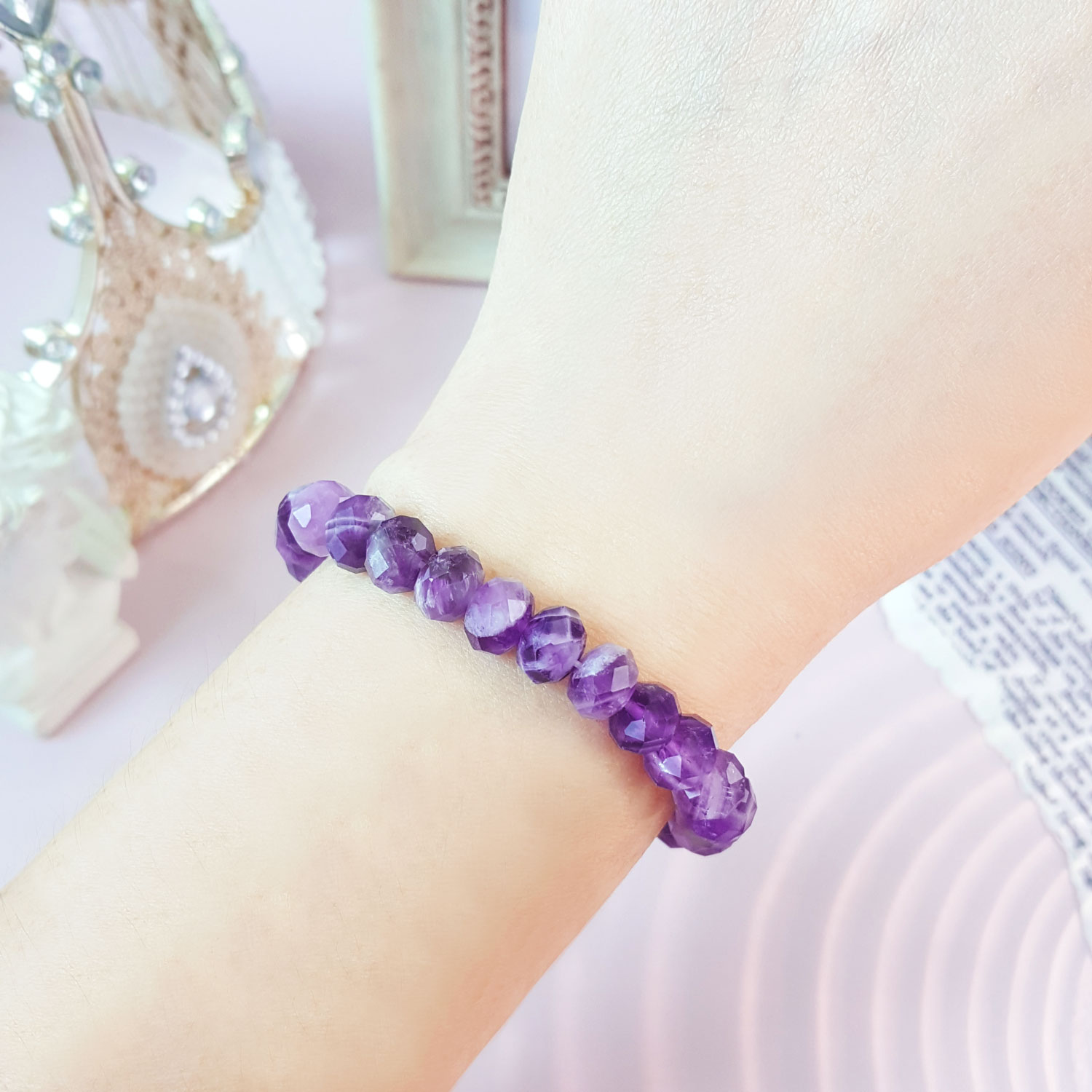 16 Oct - Amethyst Buddha Tooth Stacked Bracelet