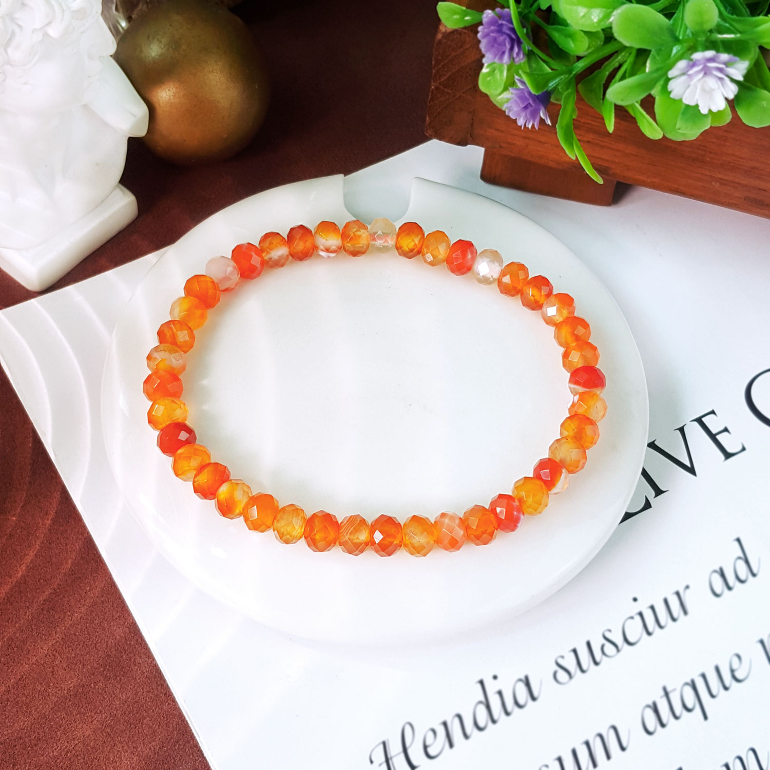 23 Oct - 5mm-6mm Orange Agate Stacked Bead Cutting Bracelet