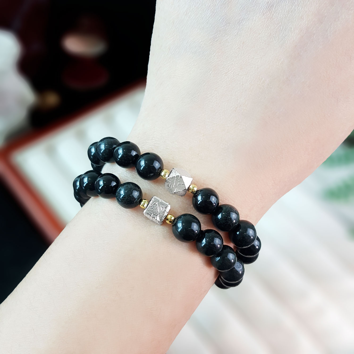 22 Oct - Ferrugibous Quartzite & Altay Meteorite Cube Bracelet