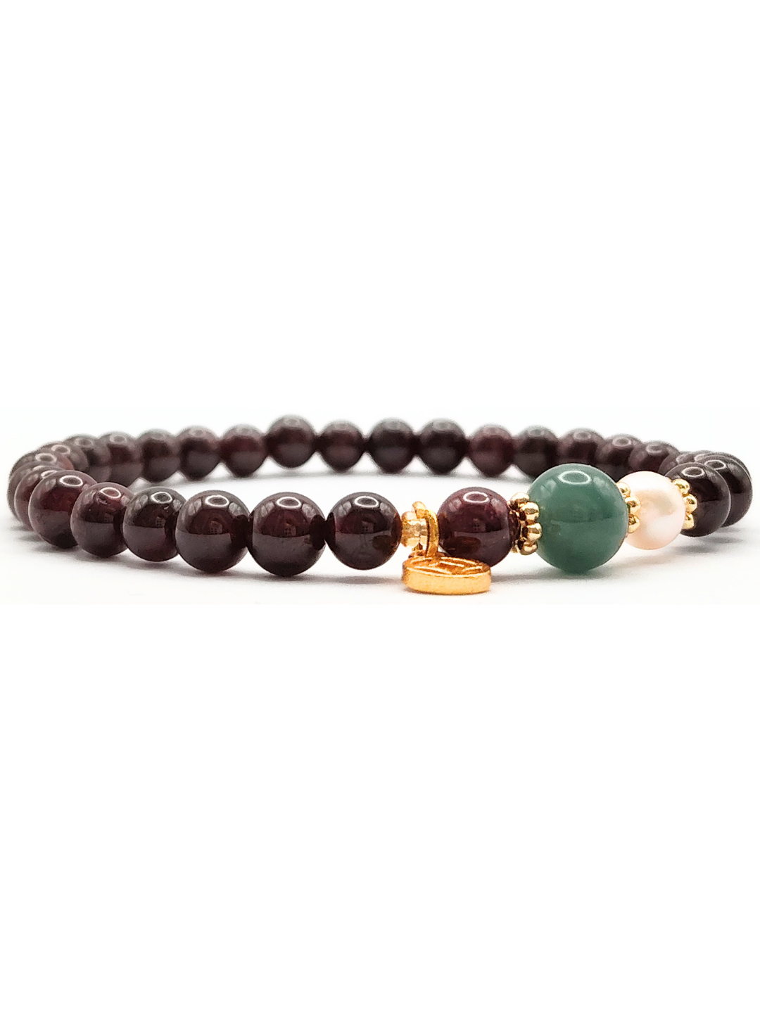 Red Garnet with Guatemalan Jade and Money Design Bracelet
