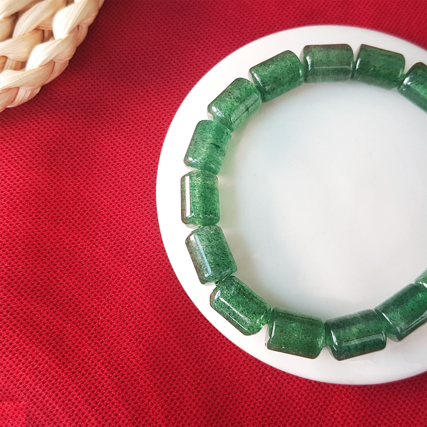 22 Jun - Green Strawberry Barrel Shape Bracelet