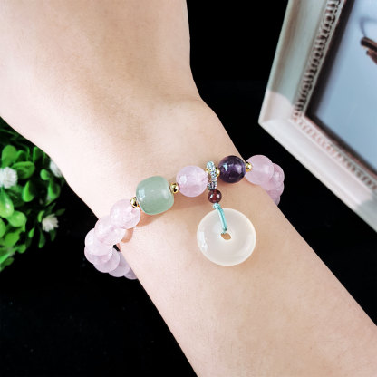 24 Jun - Rose Quartz with White Agate Peace Buckle Design Bracelet