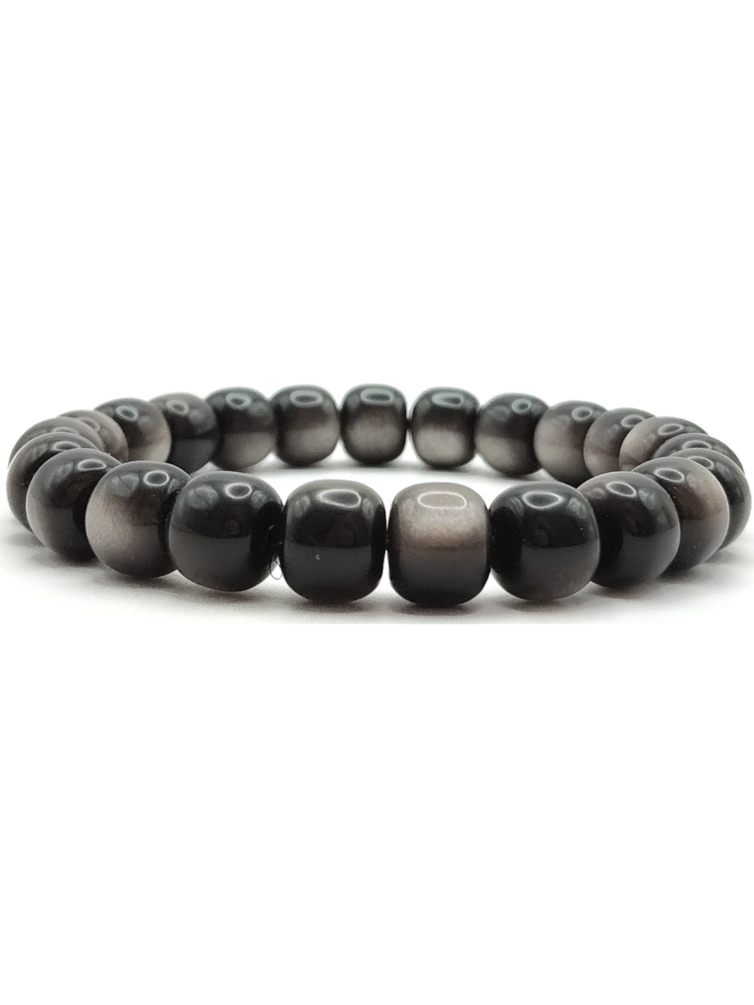High Grade Silver Obsidian Drum Shape Bracelet