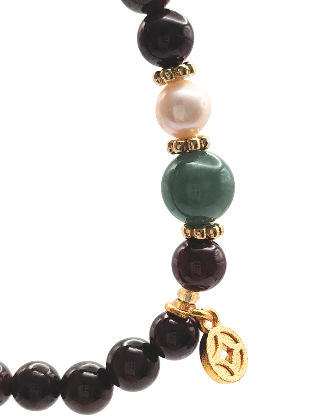 Red Garnet with Guatemalan Jade and Money Design Bracelet