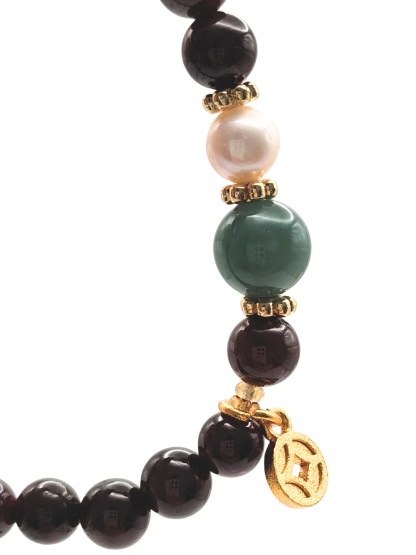 Red Garnet with Guatemalan Jade and Money Design Bracelet