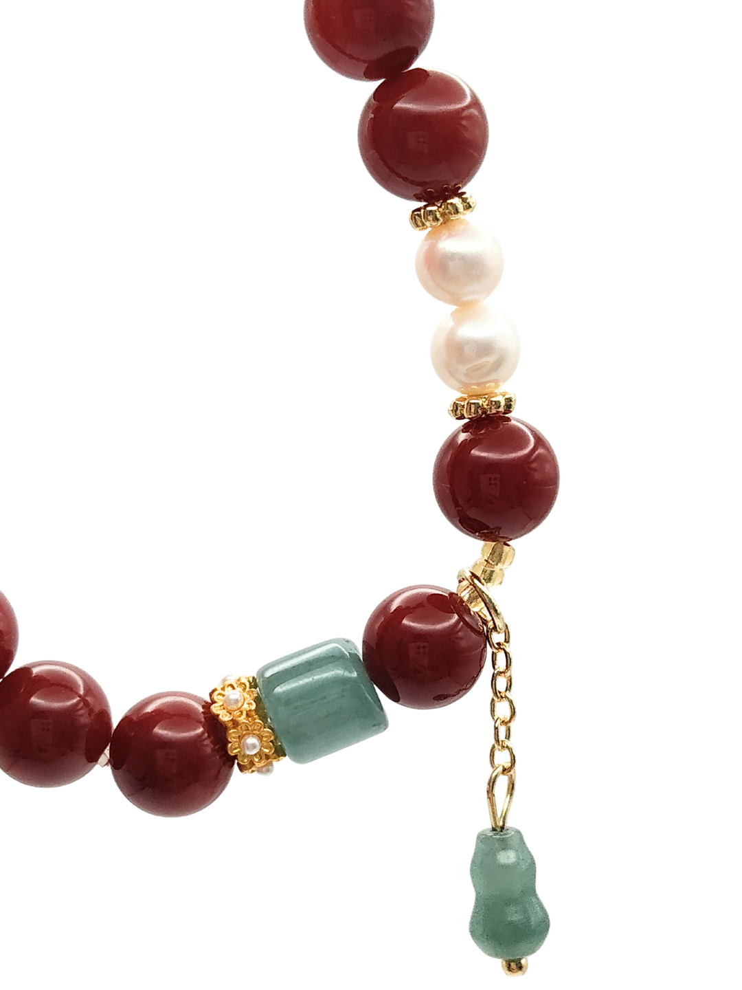 Nan Hong Agate with Guatemalan Jade Design Bracelet