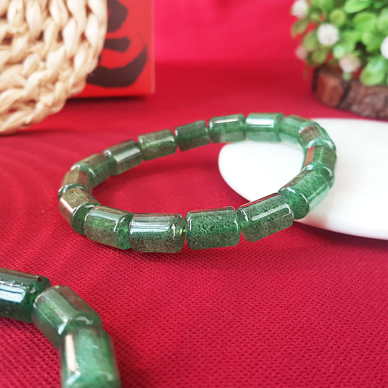 22 Jun - Green Strawberry Barrel Shape Bracelet