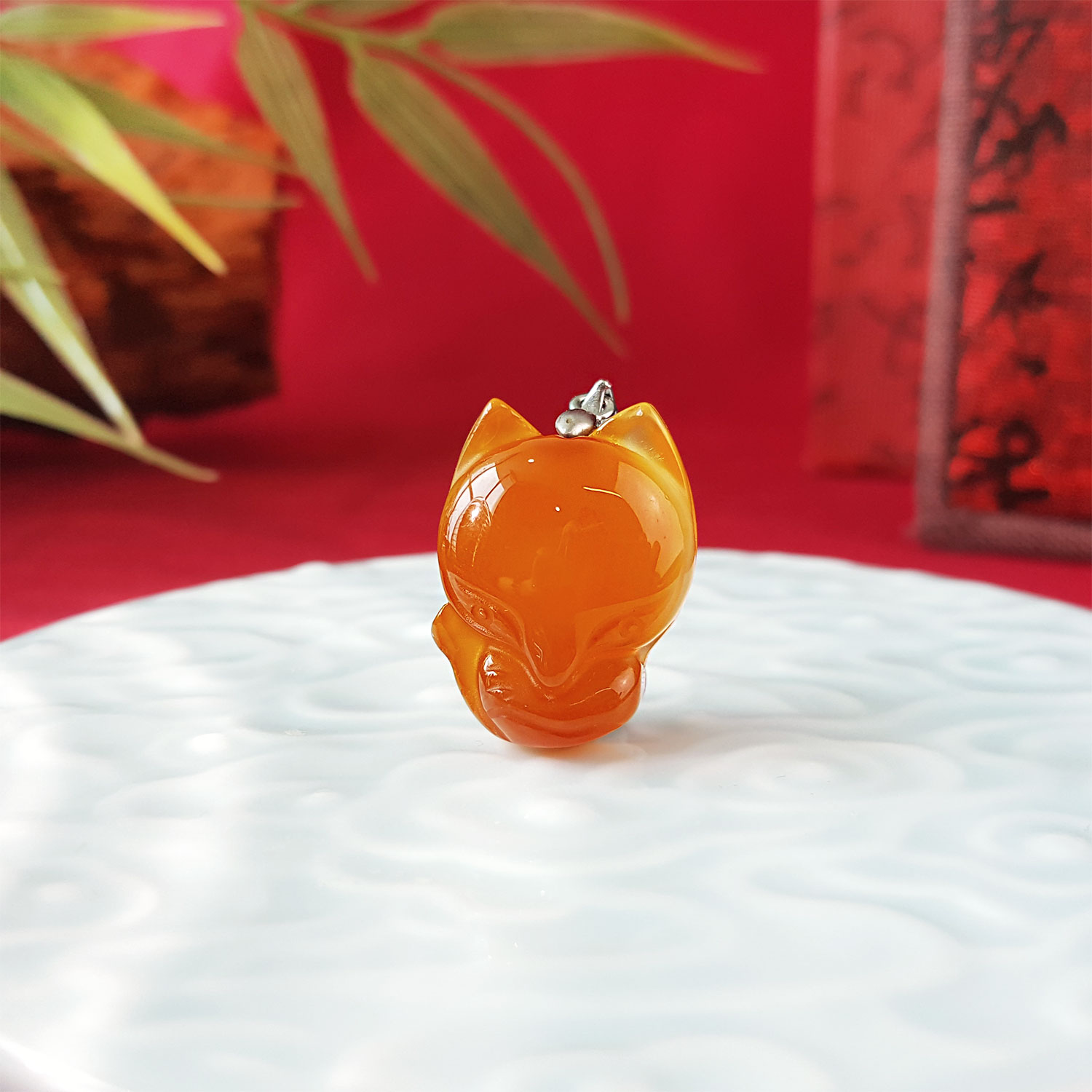 6 July - Orange Carnelian Big Head Fox Pendant