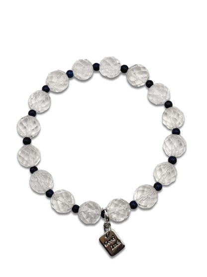 Clear Quartz With Lapis Lazuli Design Bracelet