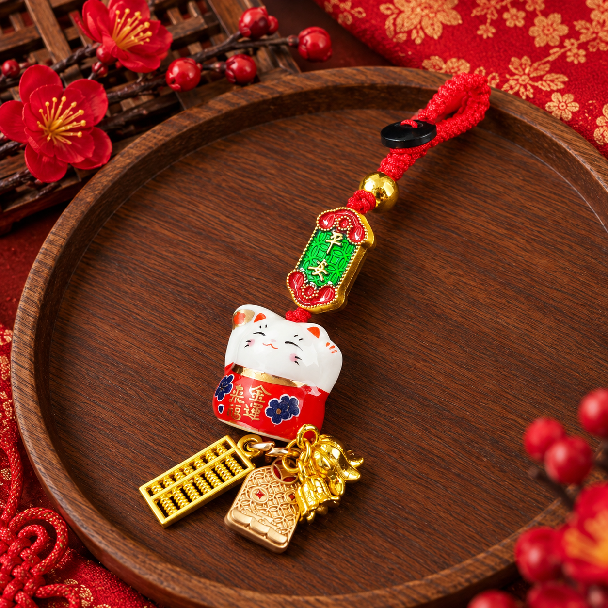 15 Oct - Golden Abacus Lucky Cat Charm - Red