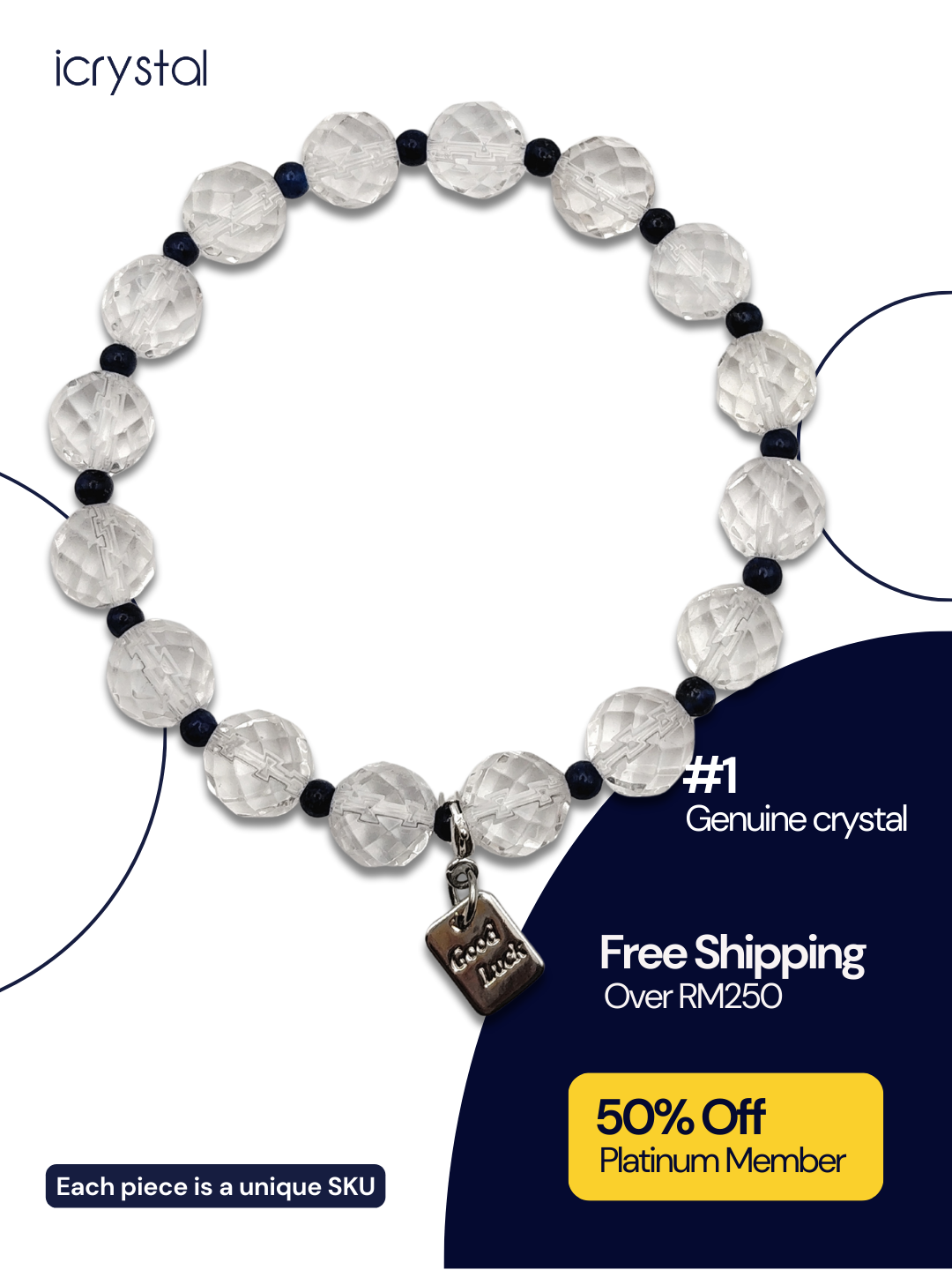 Clear Quartz With Lapis Lazuli Design Bracelet