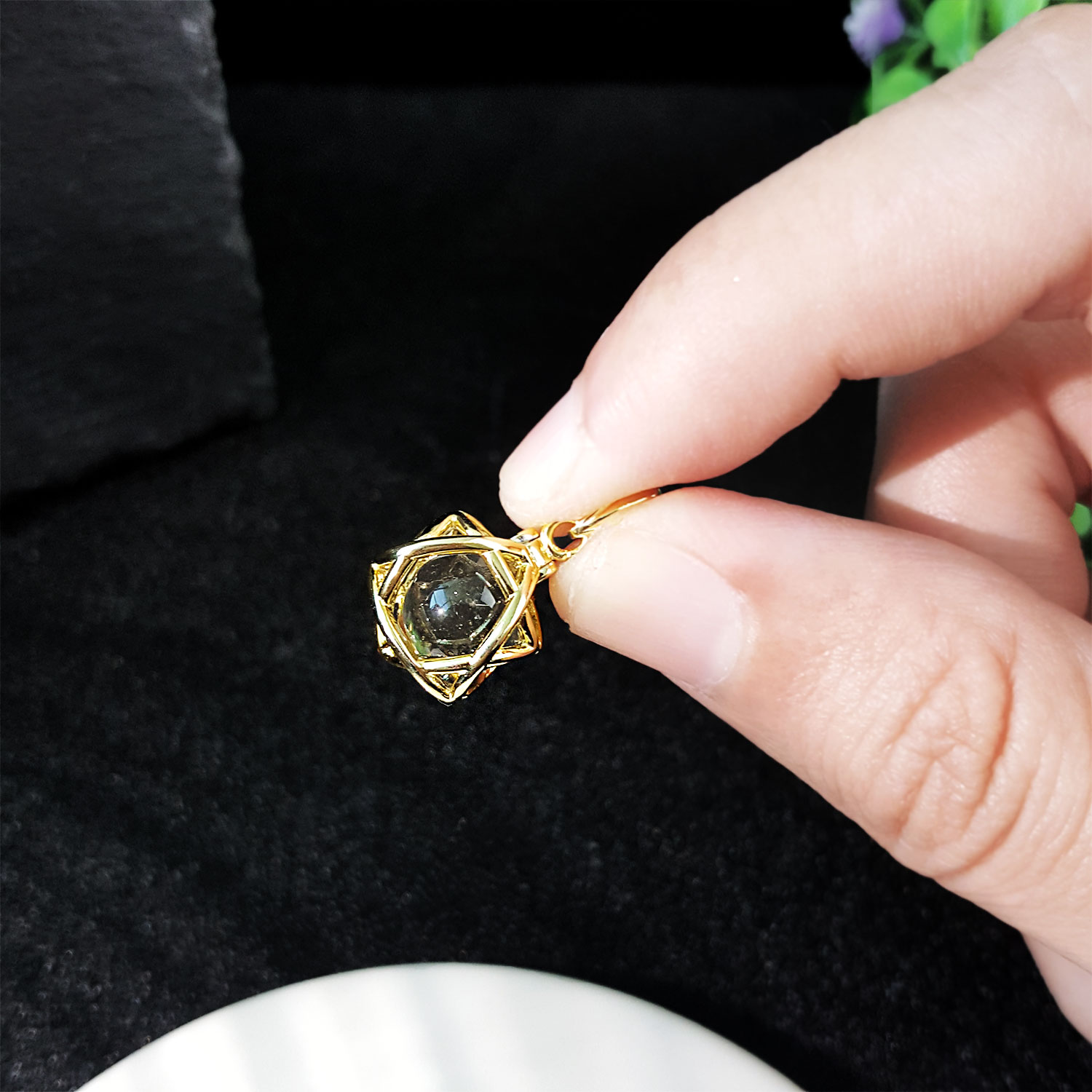 Libyan Gold Desert Glass Lucky Star Pendant - Gold Frame