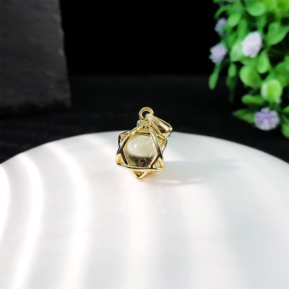 Libyan Gold Desert Glass Lucky Star Pendant - Gold Frame