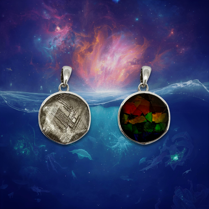 Meteorite And Canada Ammolite Stitching David Star Pendant