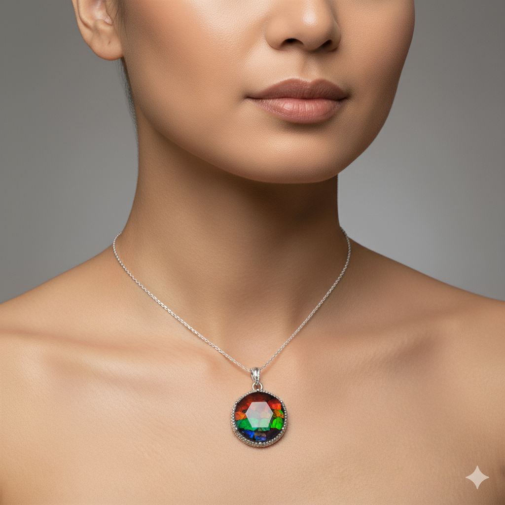 Canada Ammolite Stitching David Star With Flower Of Life Pendant