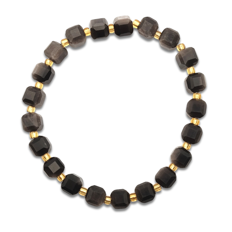 Silver Obsidian Cube Bracelet