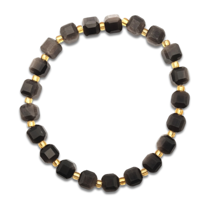 Silver Obsidian Cube Bracelet