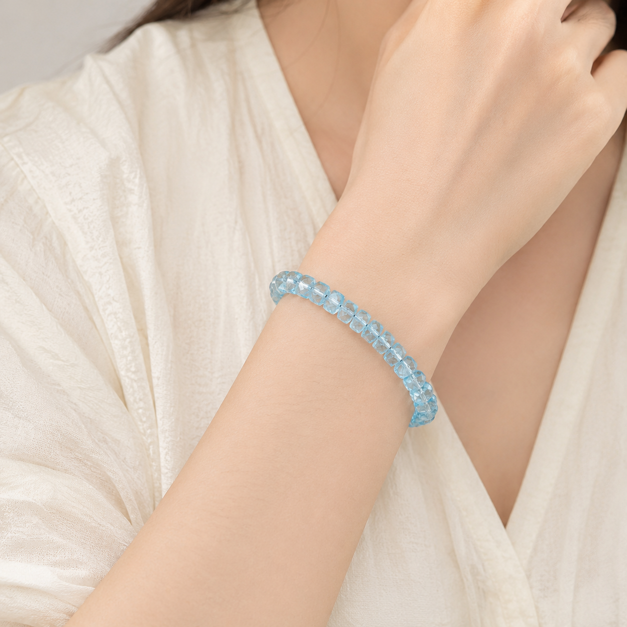Superior Blue Toppaz Stacked Bead Cutting Bracelet 