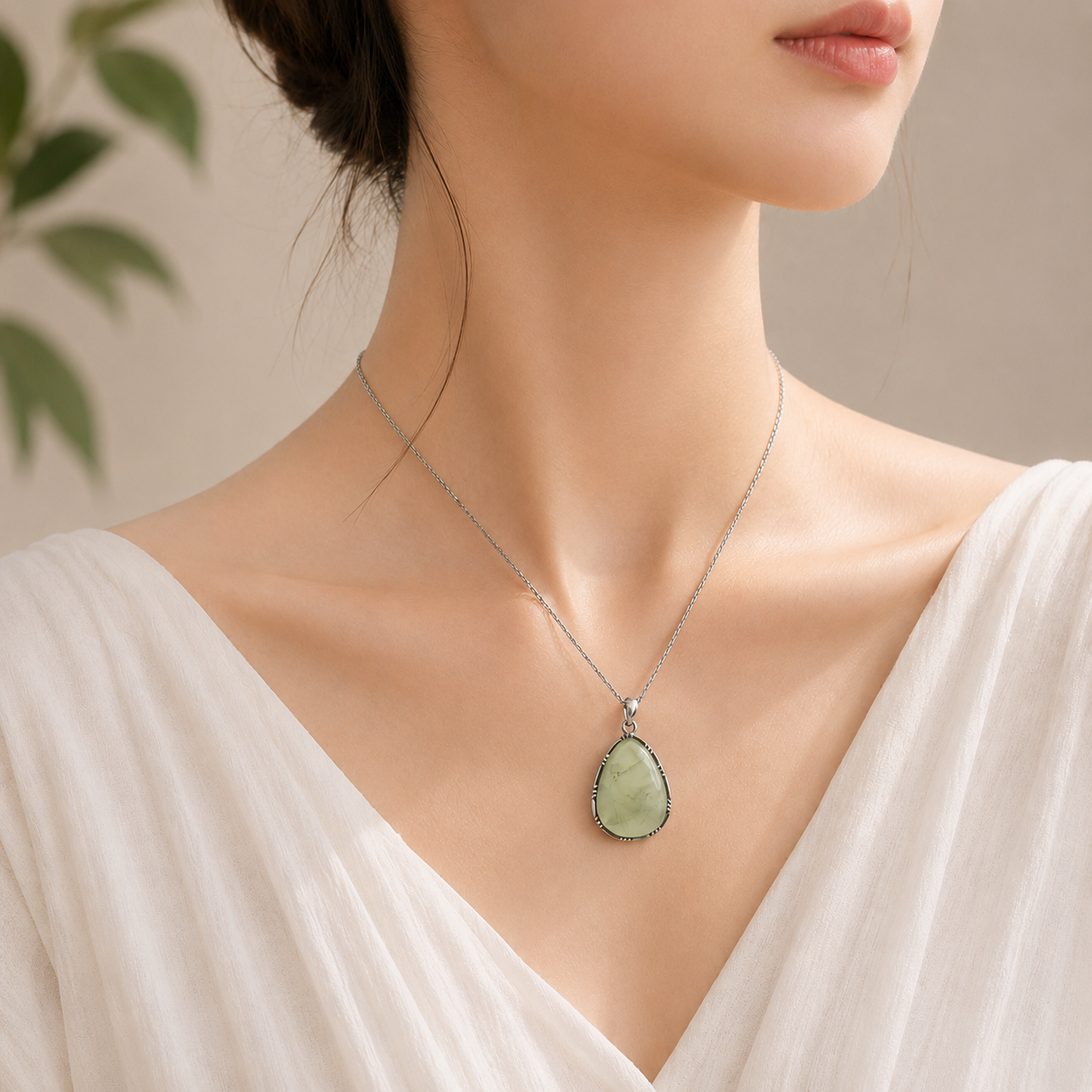 High Grade Prehnite Water Drop Pendant