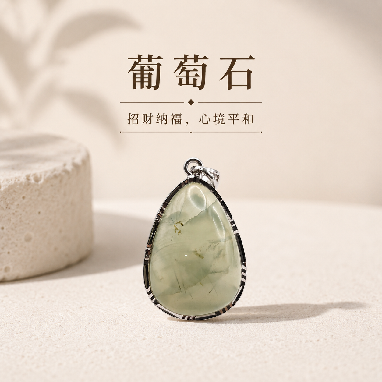 High Grade Prehnite Water Drop Pendant