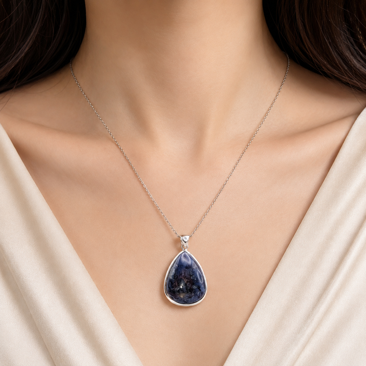 Superior Blue Pietersite Water Drop Pendant