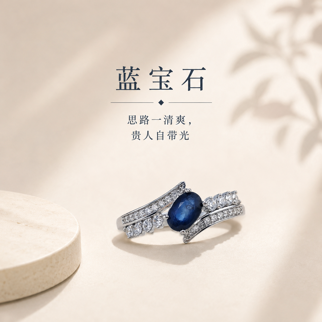 Elegent Blue Sapphire and Double Layer Zircon Design Adjustable Rings (925)