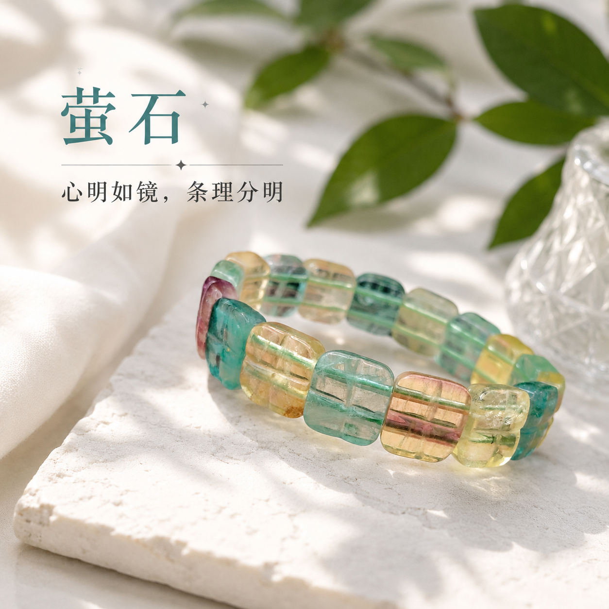 12MM Fluorite Square Flat Bracelet