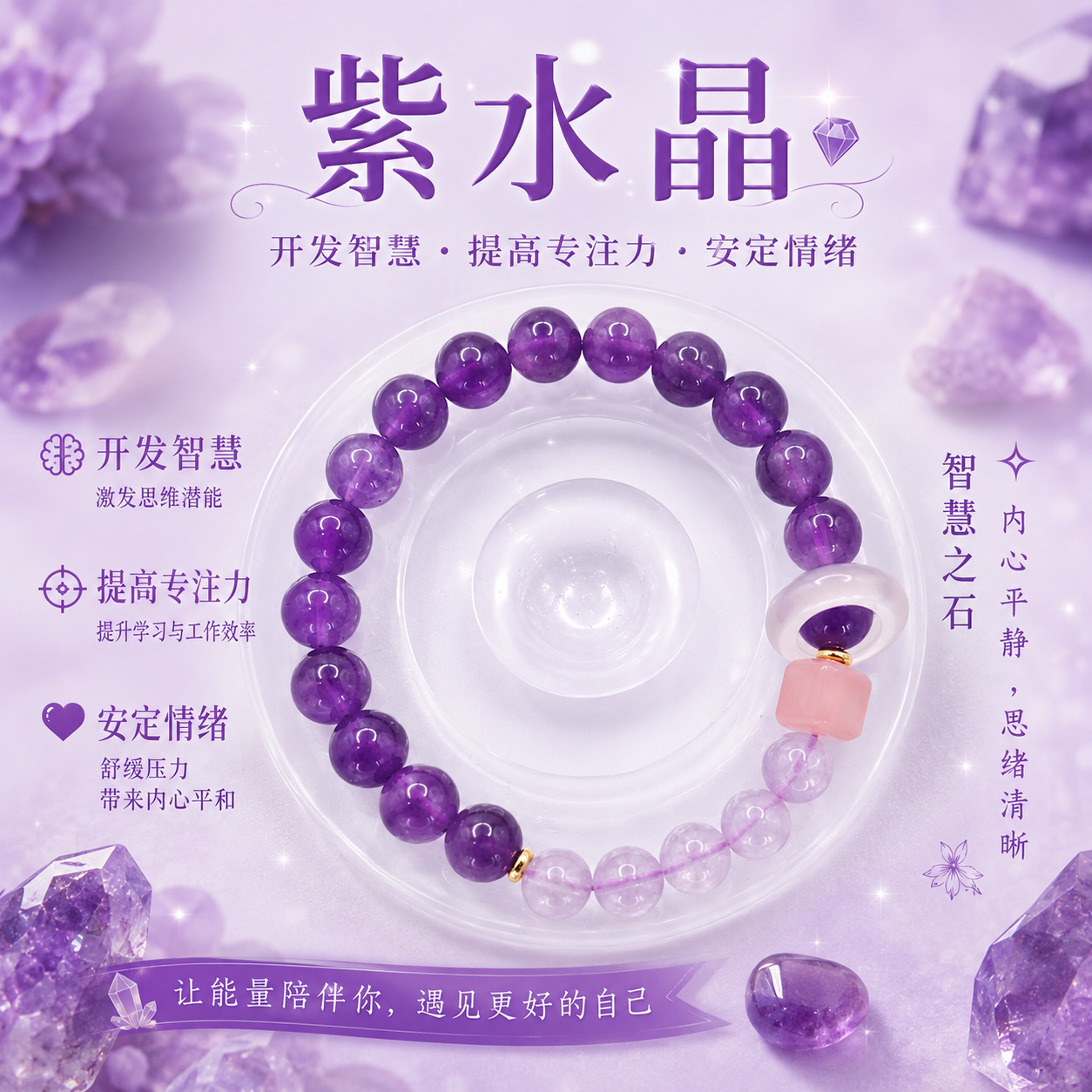 Amethyst with Yan Yuan Agate Cube Design Bracelet