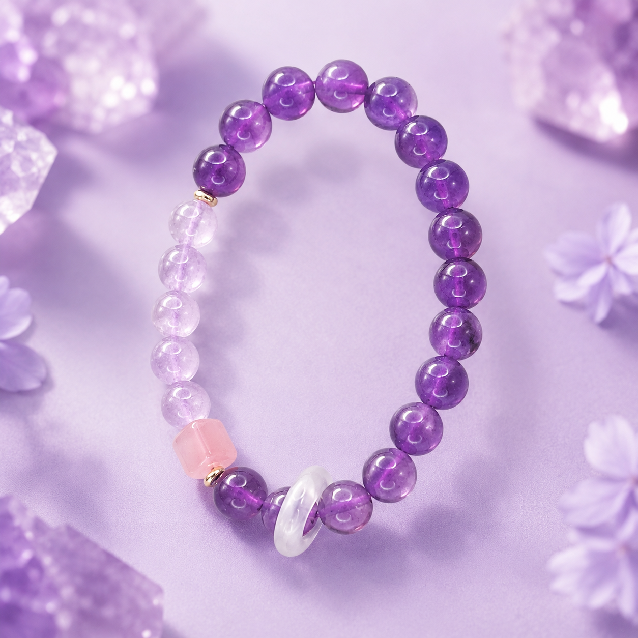 Amethyst with Yan Yuan Agate Cube Design Bracelet