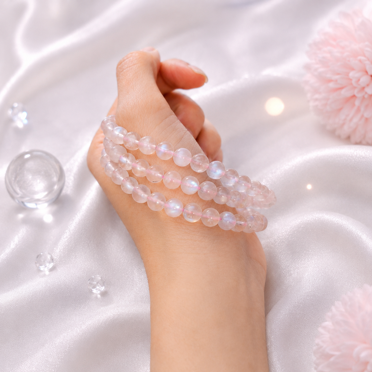 Pink Moonstone Long Bracelet