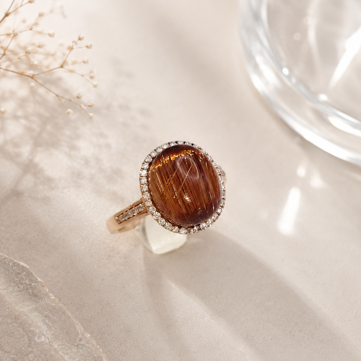 Elegant Copper Rutilated with Diamond 18k Gold Ring