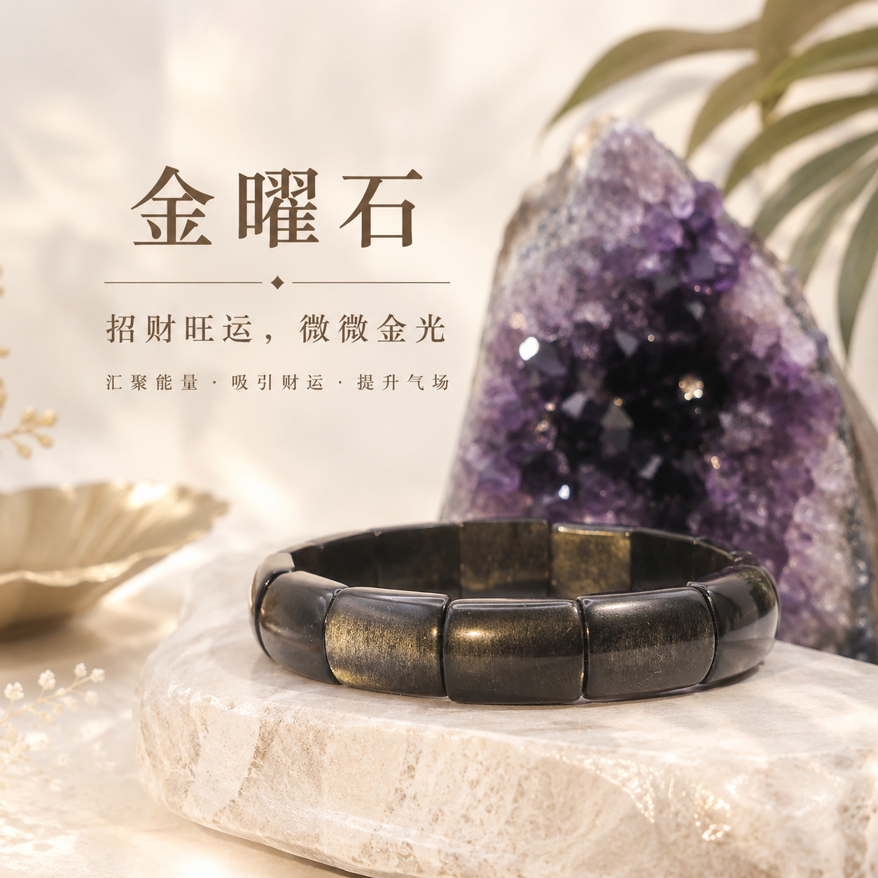 Gold Sheen Obsidian Flat Bracelet