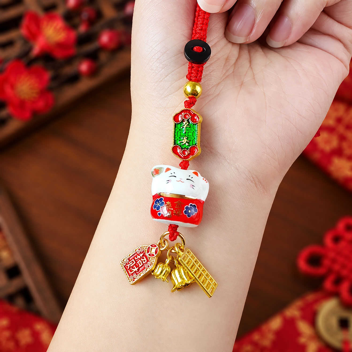 15 Oct - Golden Abacus Lucky Cat Charm - Red