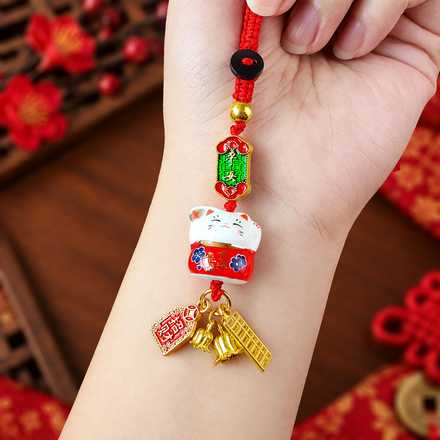 15 Oct - Golden Abacus Lucky Cat Charm - Red