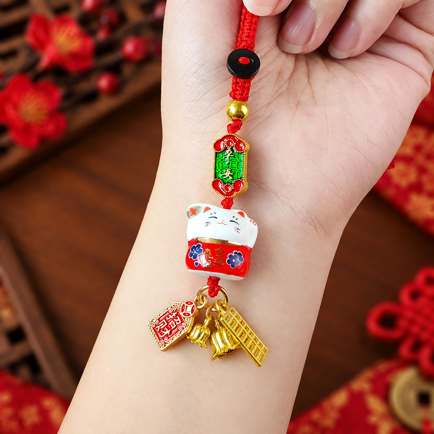 15 Oct - Golden Abacus Lucky Cat Charm - Red