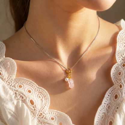 26 Oct - Rose Quartz Peanut Charm - Gold