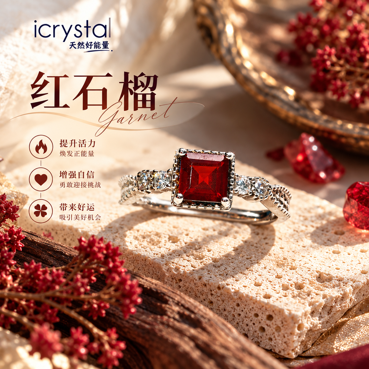 Red Garnet Ring Free Size