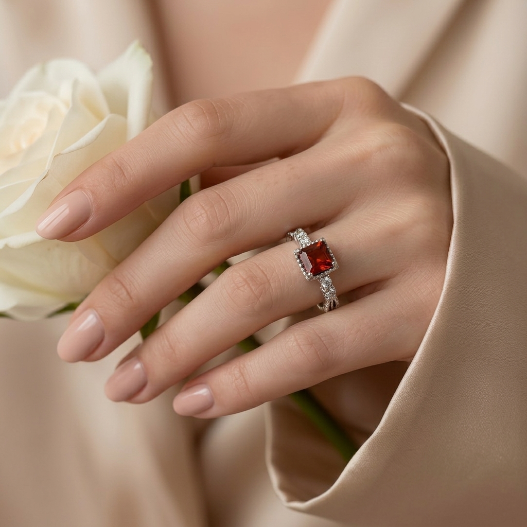 Red Garnet Ring Free Size