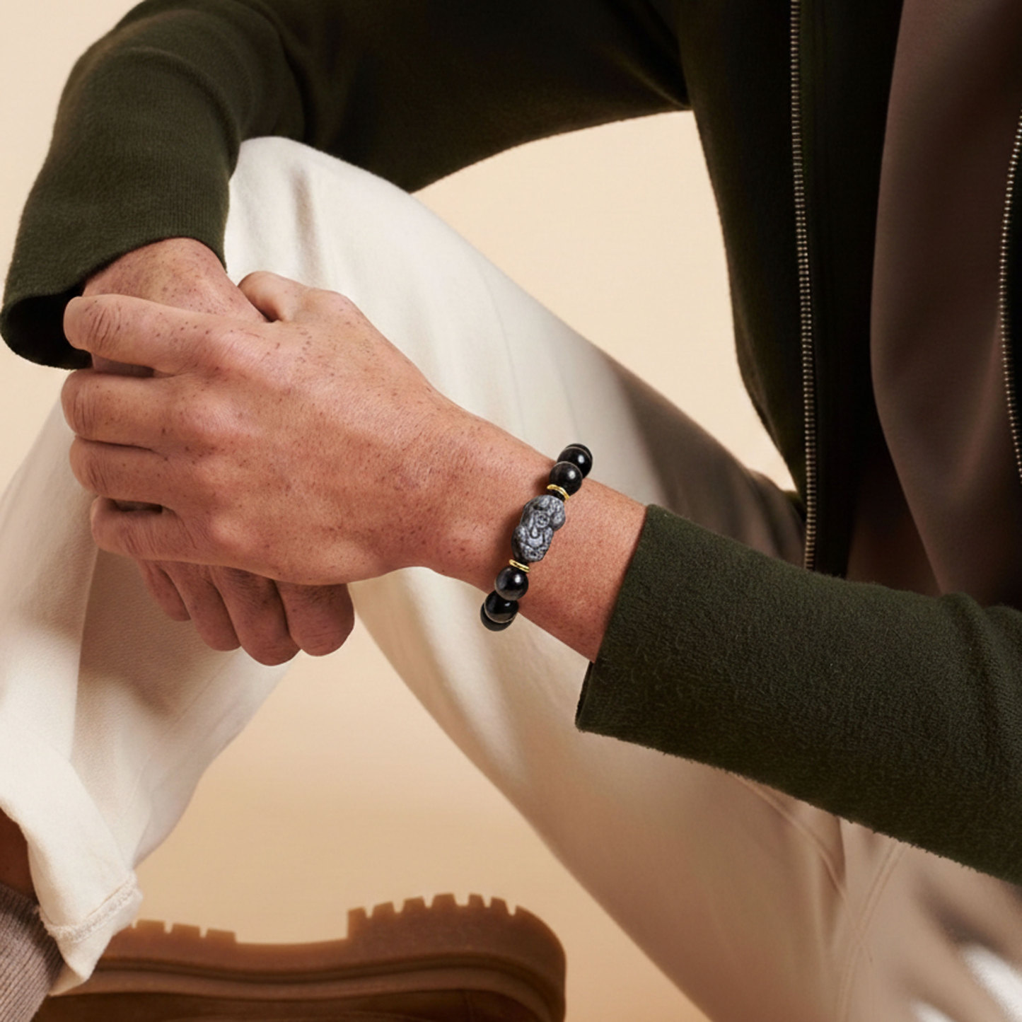 27 Feb - Silver Obsidian PiXiu with Mantra Bracelet