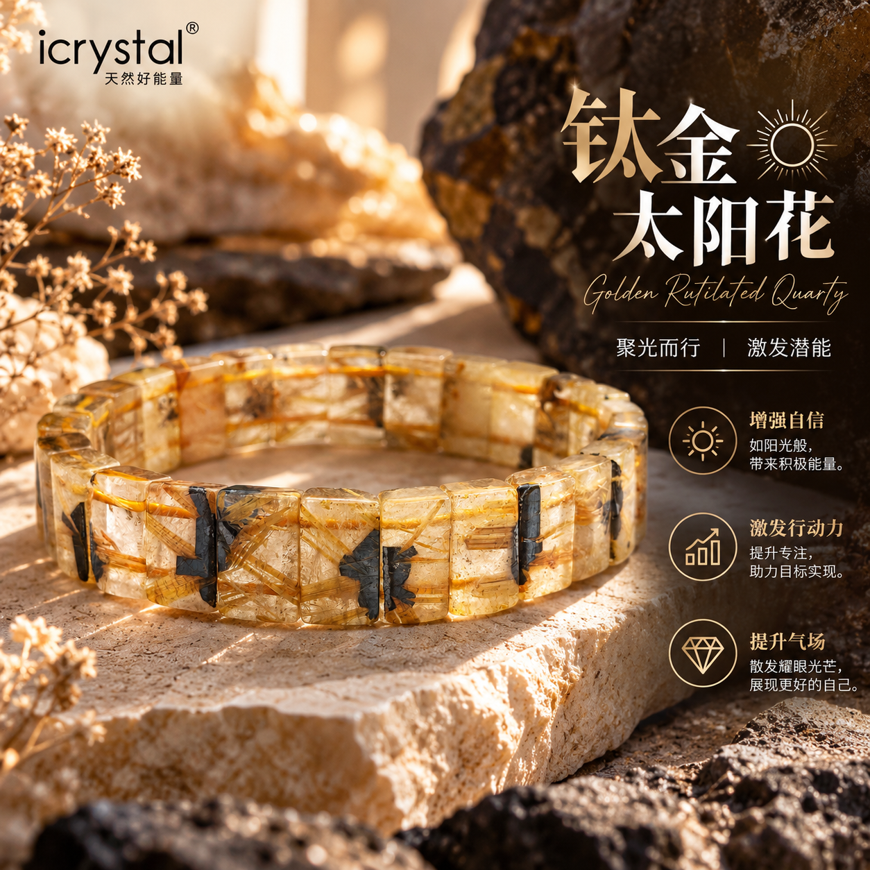 Flower Rutile Flat Bracelet