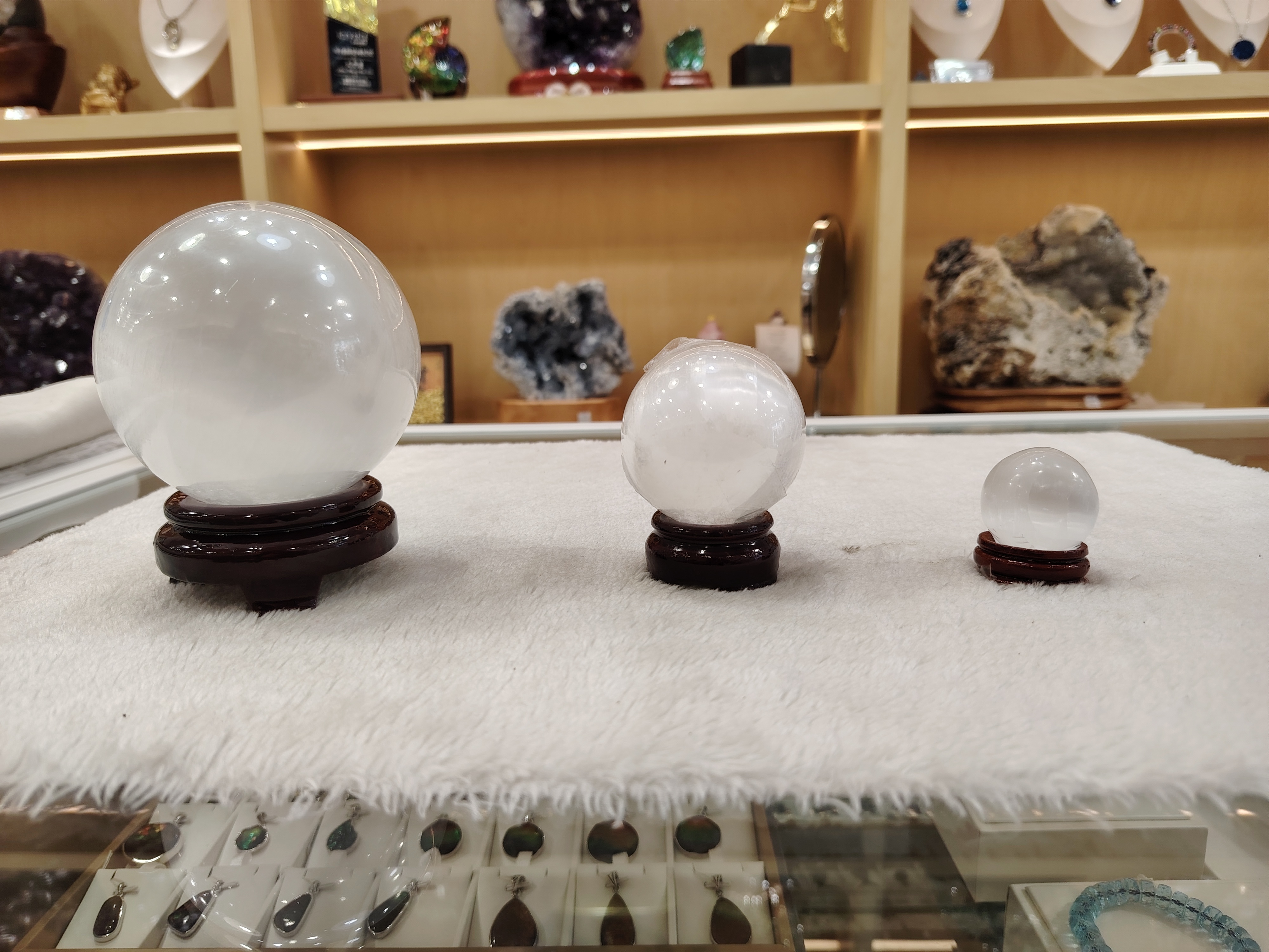 Selenite Ball with Wood Stand