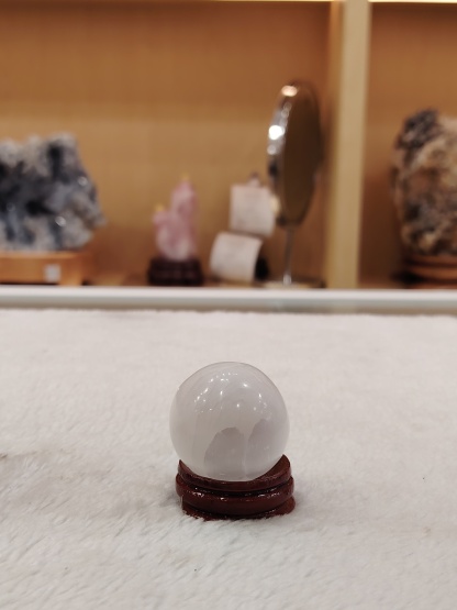 Selenite Ball with Wood Stand