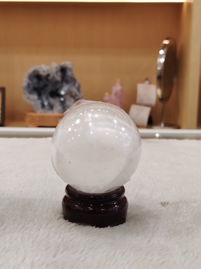 Selenite Ball with Wood Stand