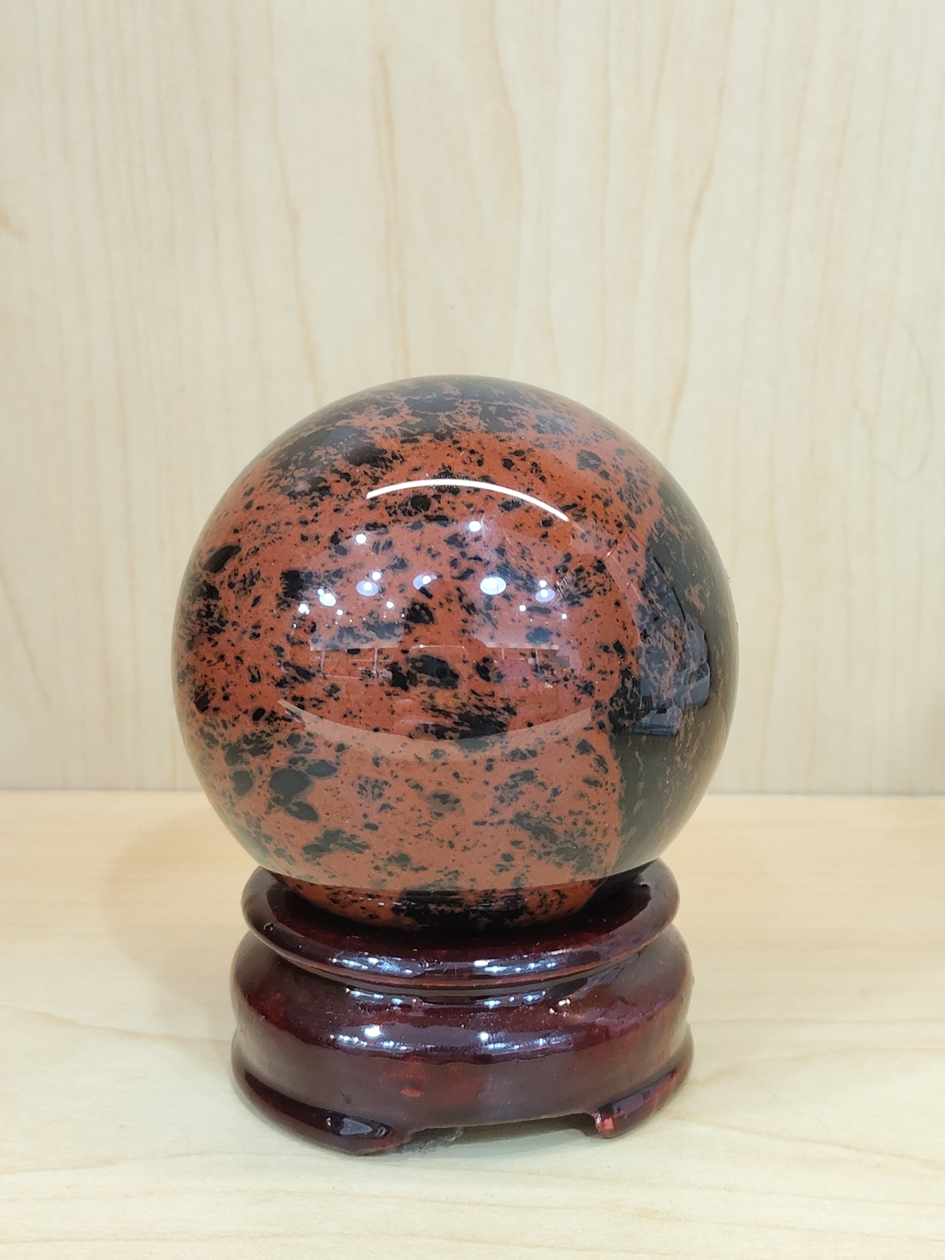 Mahogany Obsidian Ball with Wood Stand