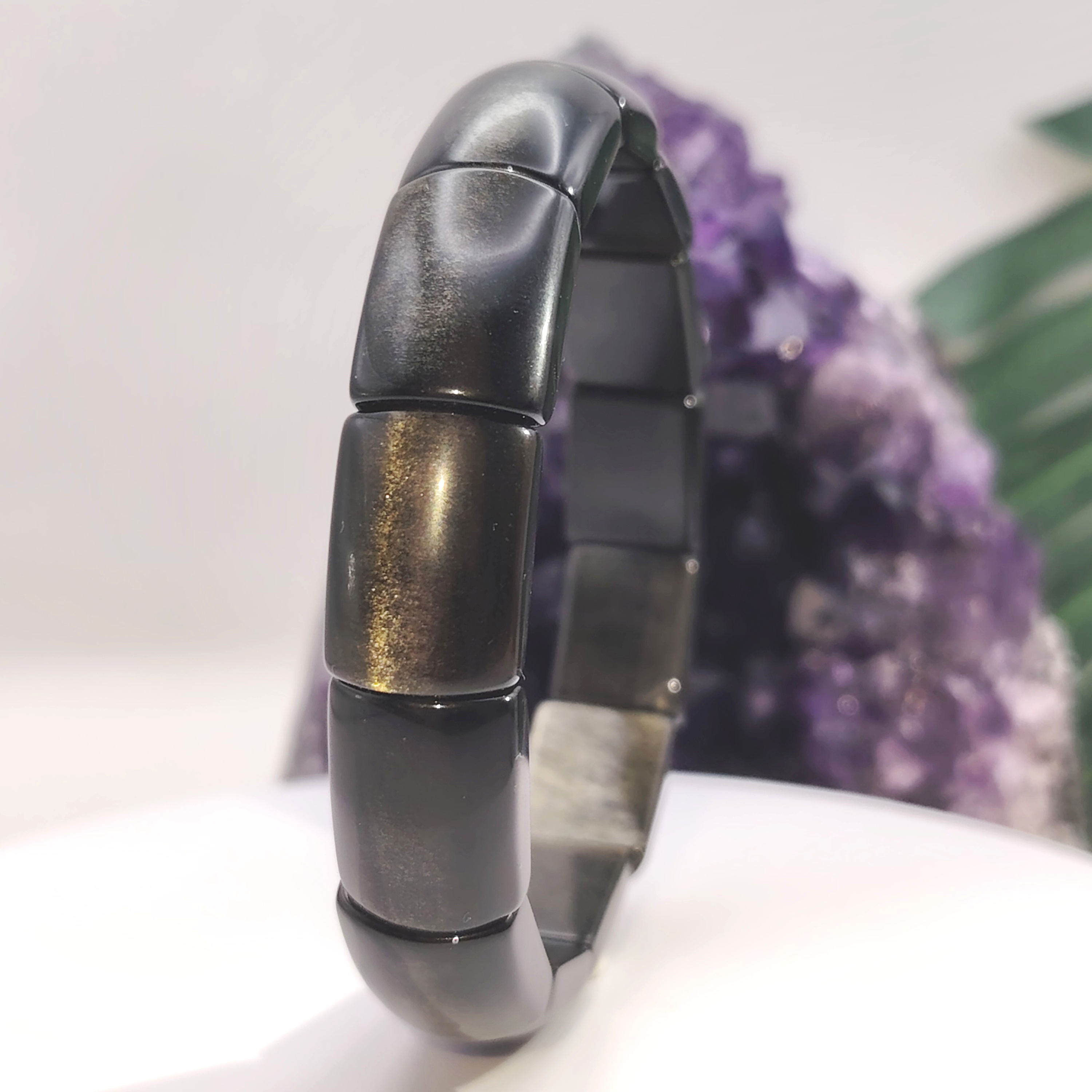 Gold Sheen Obsidian Flat Bracelet