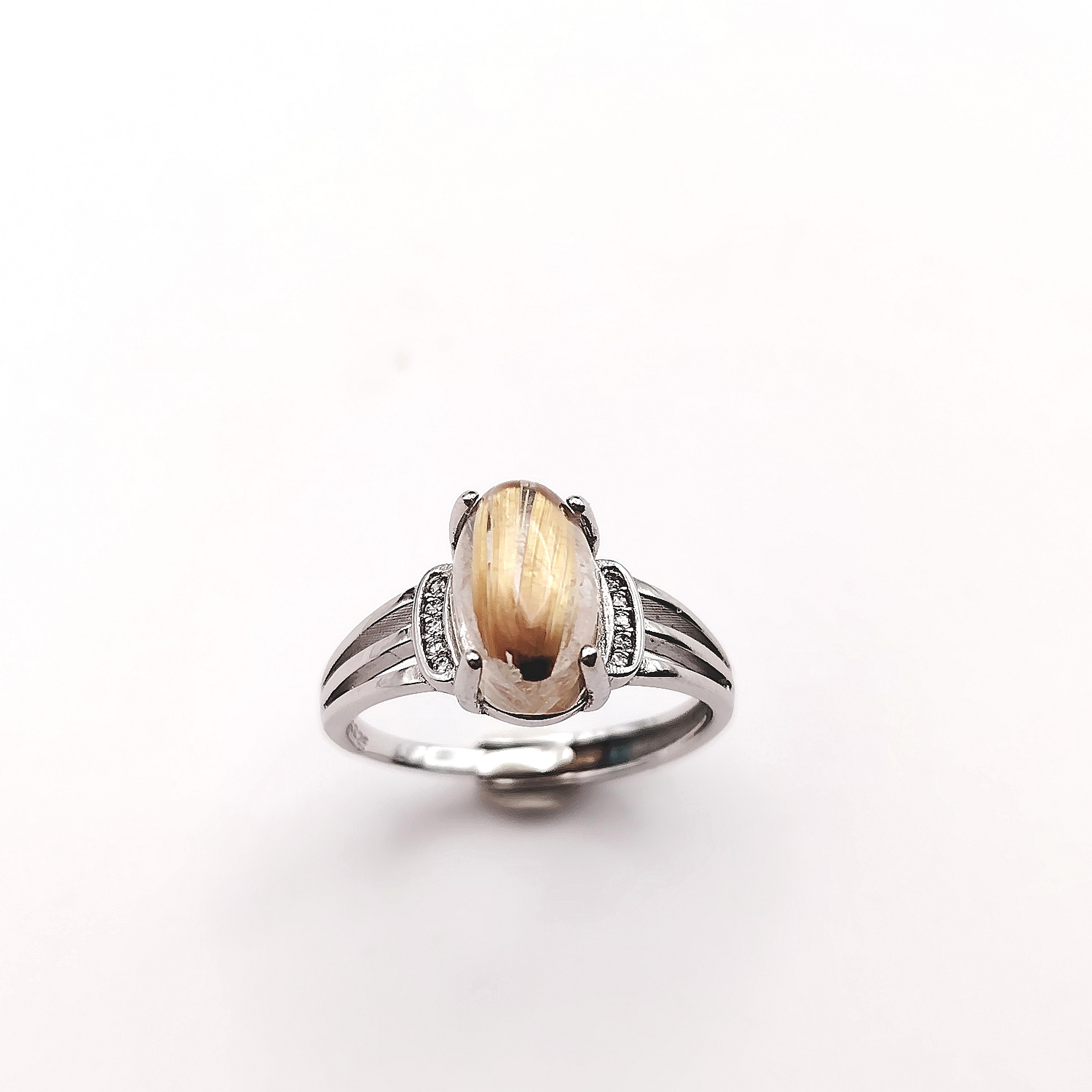 Golden Rutilated Sterling Silver White Gold Plated Adjusted Ring
