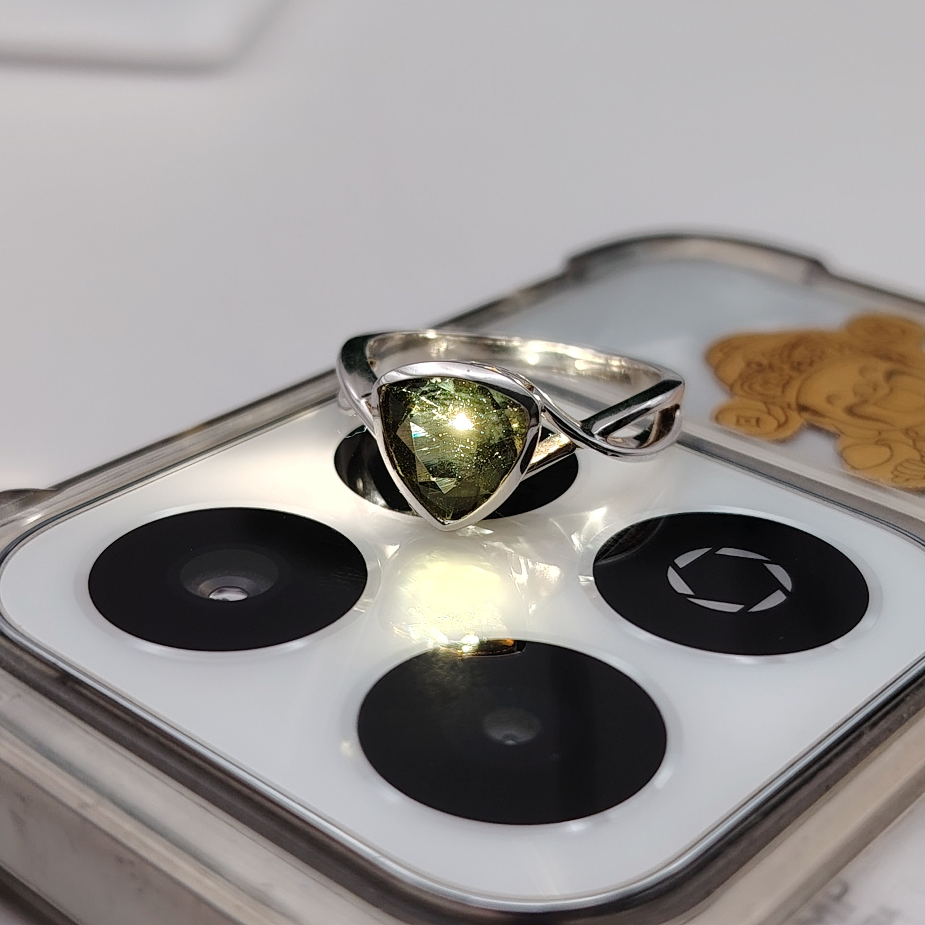 Moldavite Triangle Ring