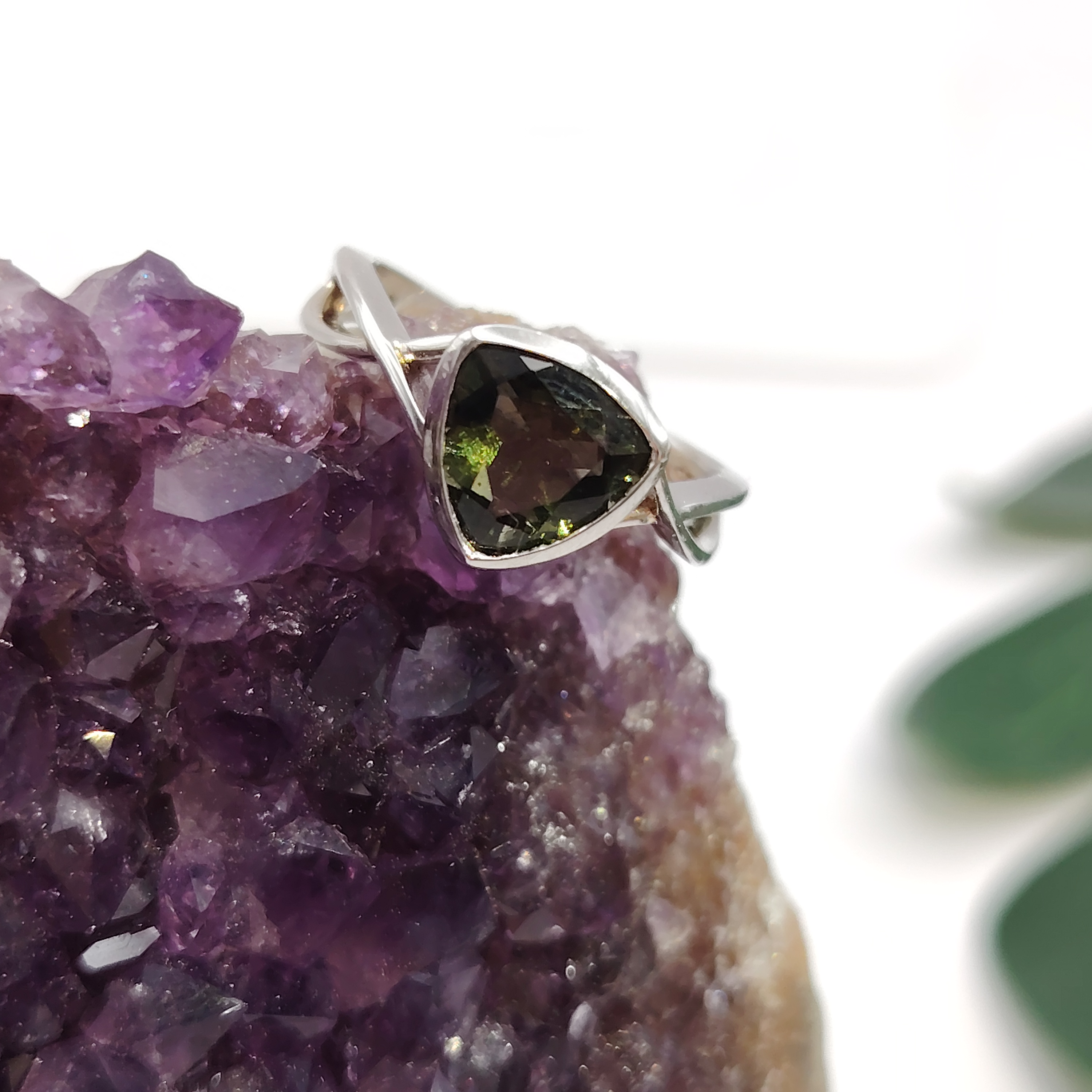 Moldavite Triangle Ring